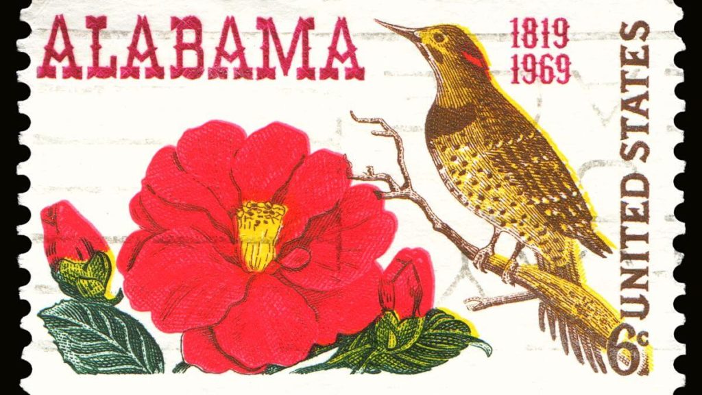 alabama stamp with yellowhammer bird